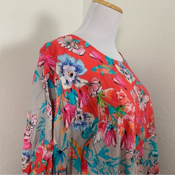 Tolani Collection Narissa Colorful Floral Caftan Tunic Top Womens M Art Modal - Picture 12 of 16